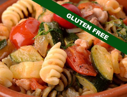 Chickpea fusilli pasta with vegetables sauce (gluten free)